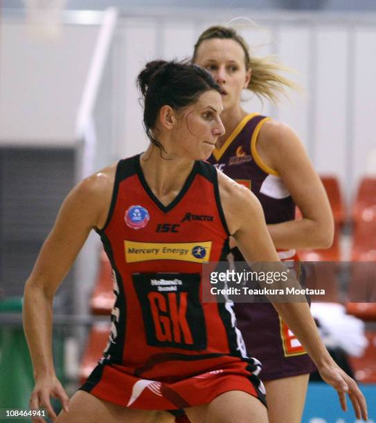 Anna Galvin of Canterbury Tactix during the ANZ Championship pre season tournament match between Queensland Firebirds and Canterbury Tactix at...