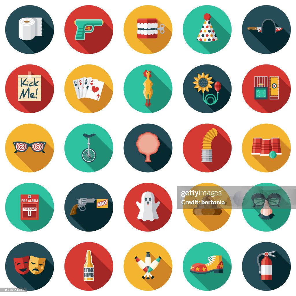 April Fools Day Flat Design Icon Set