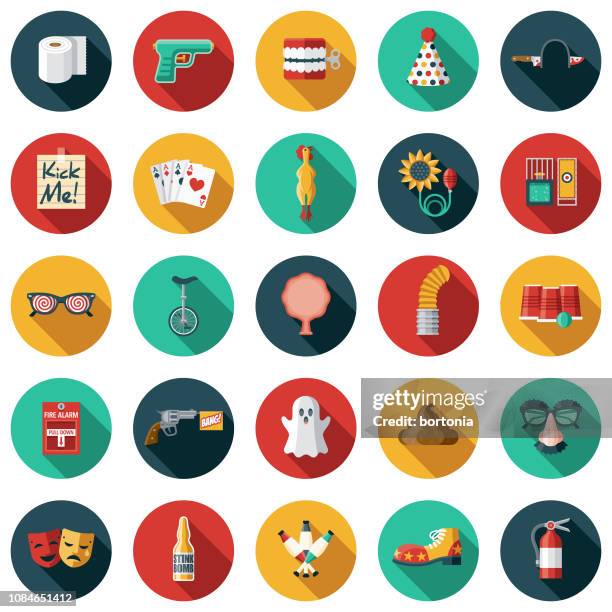 april fools day flat design icon set - mischief stock illustrations