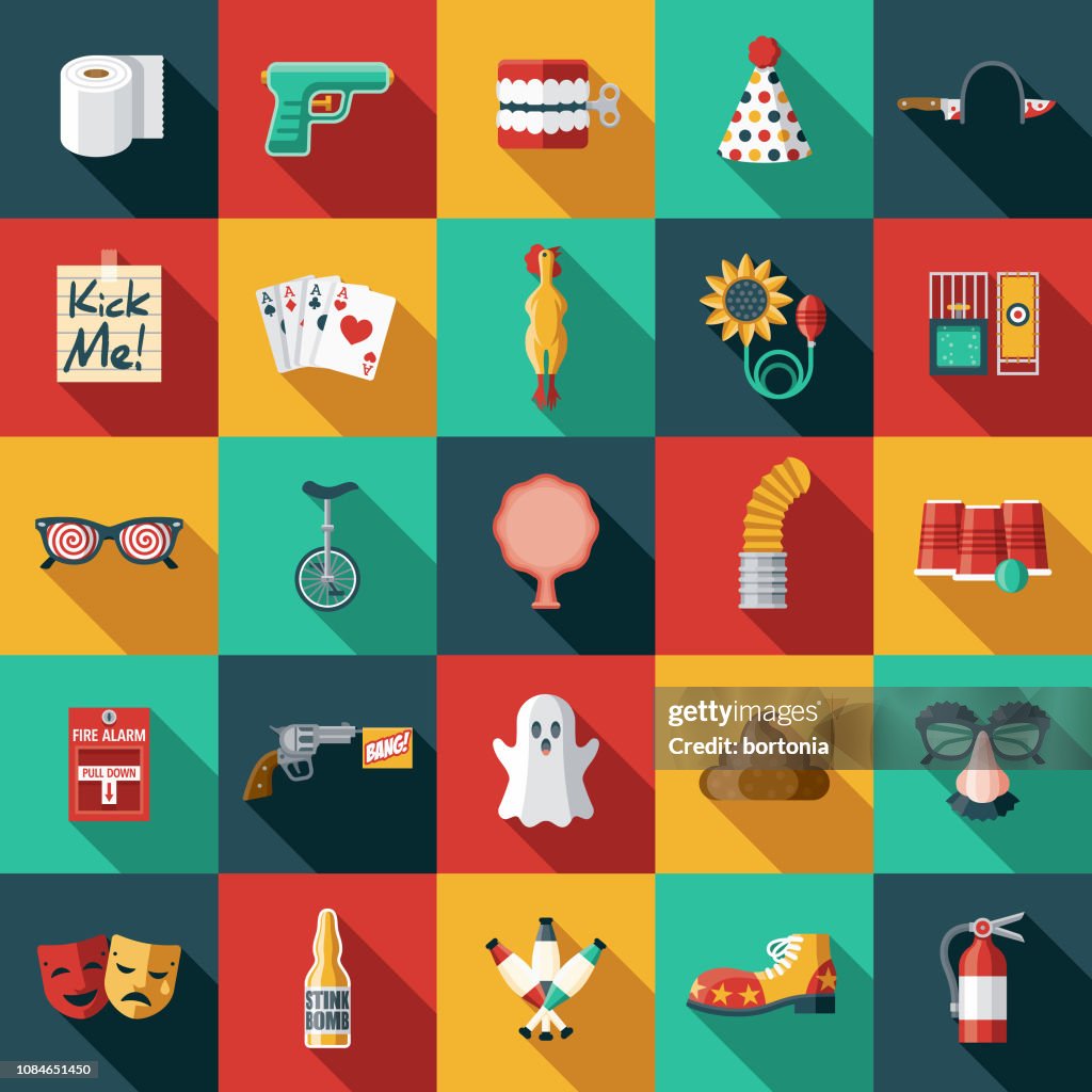 April Fools Day Flat Design Icon Set