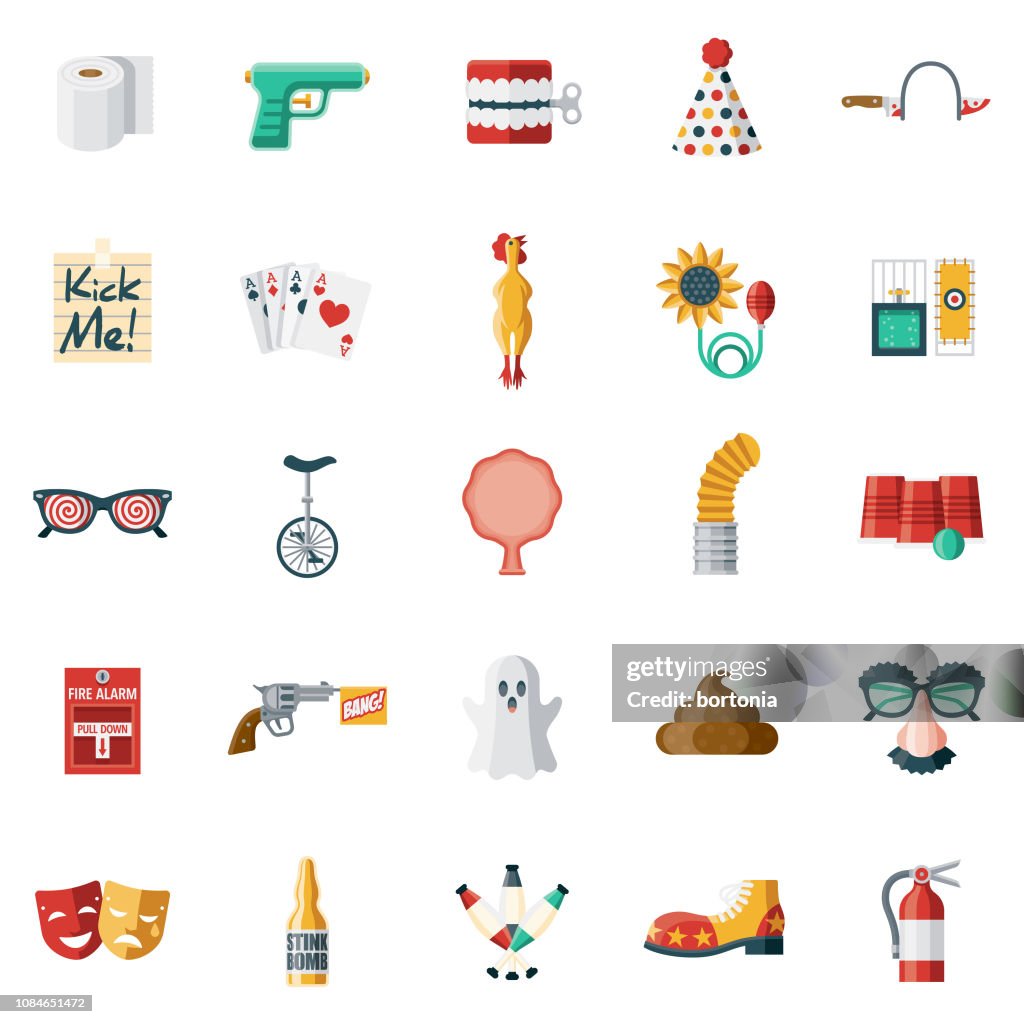 April Fools Day Flat Design Icon Set