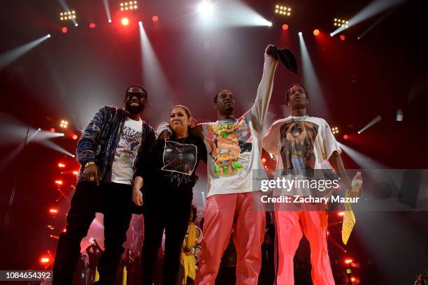 Twelvyy, Tatianna Paulino, A$AP Yams Mother, A$AP Ferg and A$AP Rocky perform at A$AP Mob Yams Day 2019 at Barclays Center on January 17, 2019 in New...