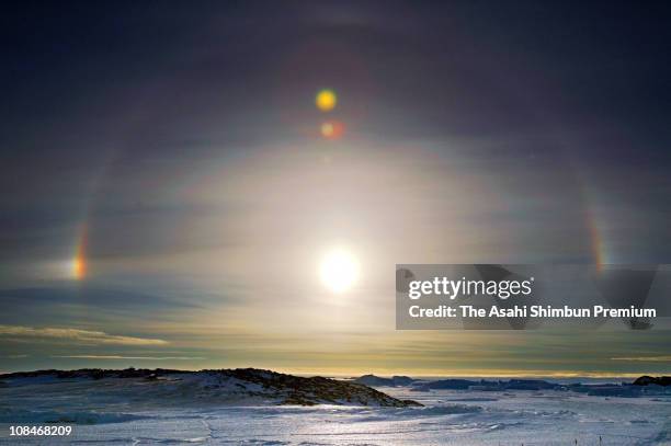 Sundog, or parhelion is observed at the Showa Station on January 6, 2004 in Antarctica.
