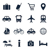 Travel and tourism icon set. Vector isolated vacation travel symbol collection