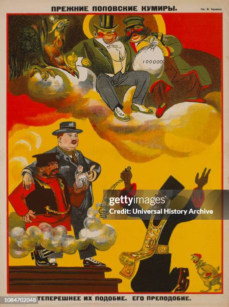 Soviet Propaganda Magazine Interior, "The Former Priests Idols", Bezbozhnik u Stanka Atheist at his Bench Magazine, Illustration by Mikhail...