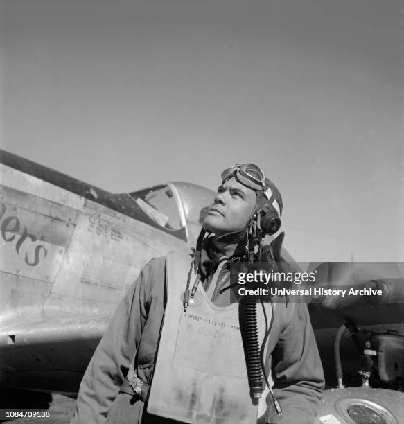 Col Benjamin O Davis, Half-length Portrait Wearing Flight Gear, Standing near Airplane at Air Base, Ramitelli, Italy, Toni Frissell, March 1945.