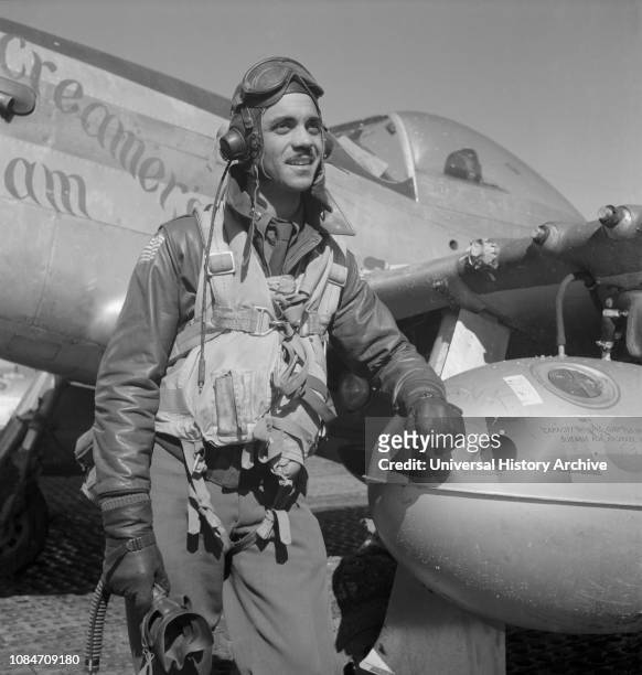 Tuskegee Airman Edward C Gleed of Lawrence, Kansas, Class 42-K, Group Operations Officer, Three-quarter Length Portrait, Wearing Flight Gear, with...