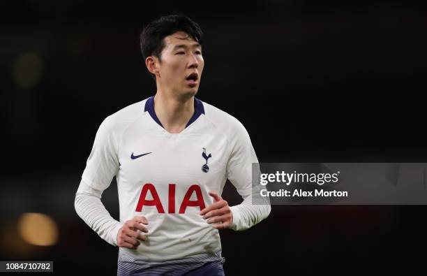 Heung-Min Son of Tottenham Hotspur during the Carabao Cup Quarter Final match between Arsenal and Tottenham Hotspur at Emirates Stadium on December...