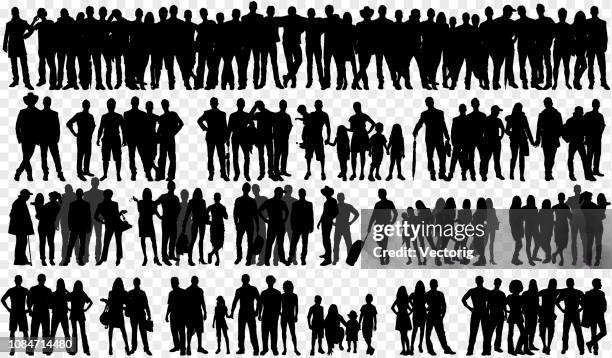 stockillustraties, clipart, cartoons en iconen met geïsoleerde silhouetten met grote groep mensen - person silhouette