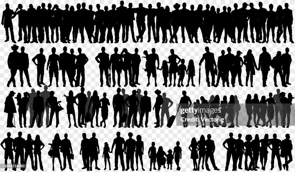 Isolated silhouettes with large Group of people