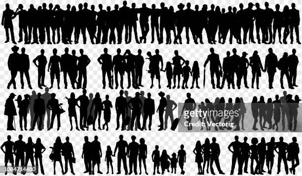 isolated silhouettes with large group of people - in silhouette stock illustrations