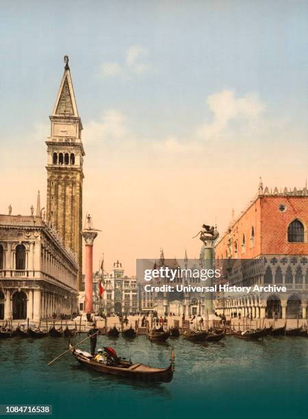 St Marks Place with Campanile, Venice, Italy, Photochrome Print, Detroit Publishing Company, 1900.