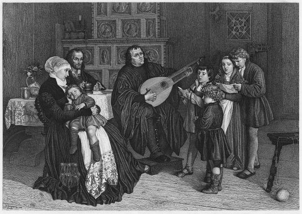 Luther and his Family, Engraving by L Schulz after original Painting by Gustav Adolph Spangenberg.