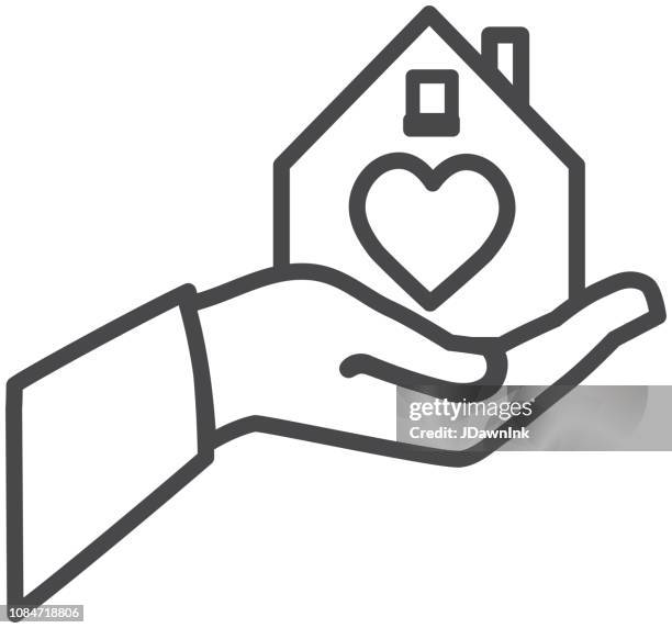 medical home care hand with house flat design icon set - illustration - home health care icons stock illustrations