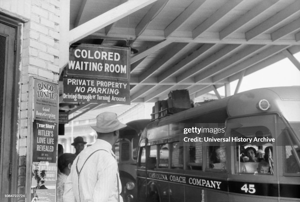 Bus Station with Sign "Colored Waiting Room", Durham, North Carolina, USA, Jack Delano, Office of War Information, May 1940