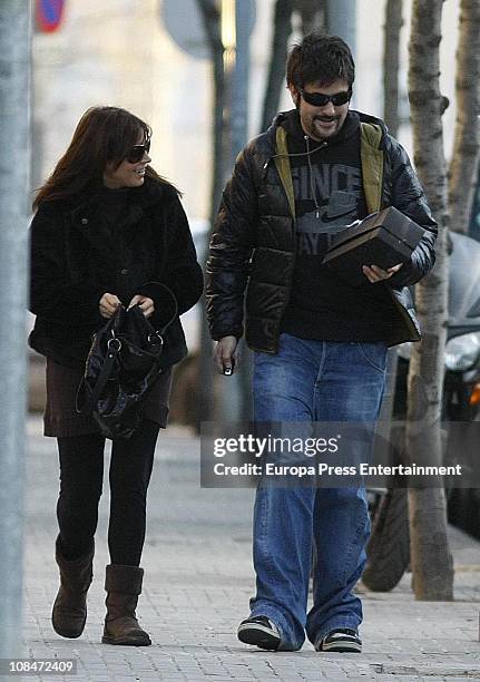 Spanish singer of 'Estopa' music band David Munoz and his wife Mari Paz aren sighted on January 28, 2011 in Barcelona, Spain.