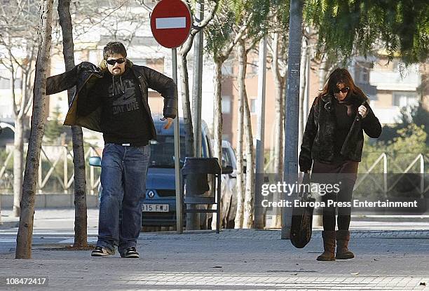 Spanish singer of 'Estopa' music band David Munoz and his wife Mari Paz aren sighted on January 28, 2011 in Barcelona, Spain.