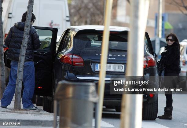 Spanish singer of 'Estopa' music band David Munoz and his wife Mari Paz aren sighted on January 28, 2011 in Barcelona, Spain.