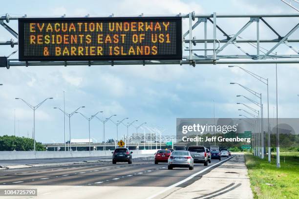 Miami Beach, Hurricane Irma Evacuation highway signs.