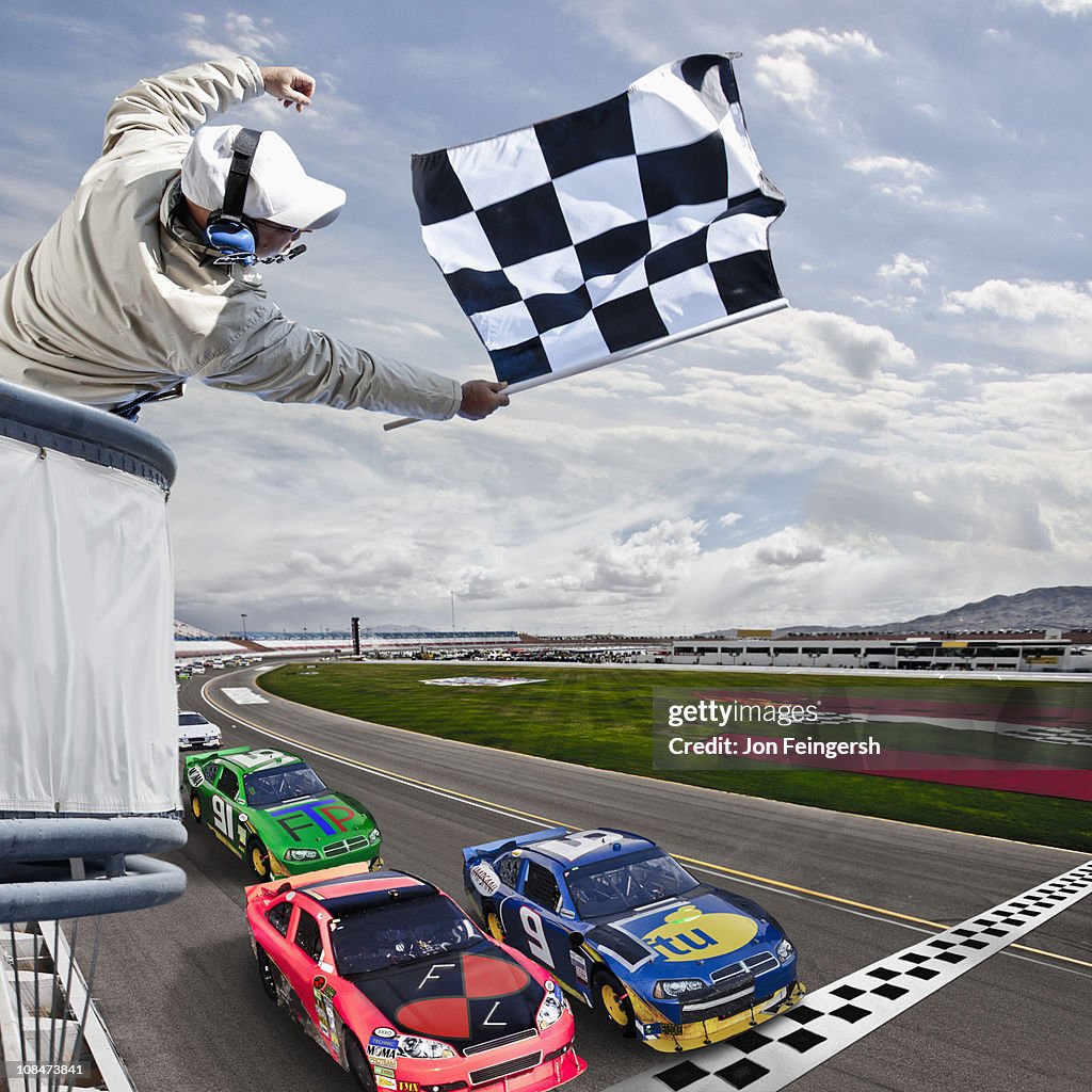 Race car crossing the finish line