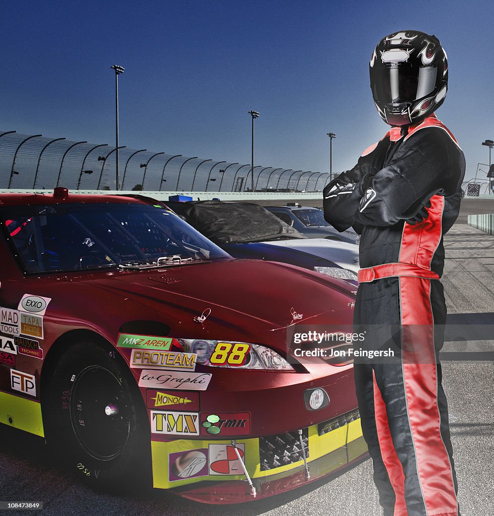 Portait of Race Car Driver and Car