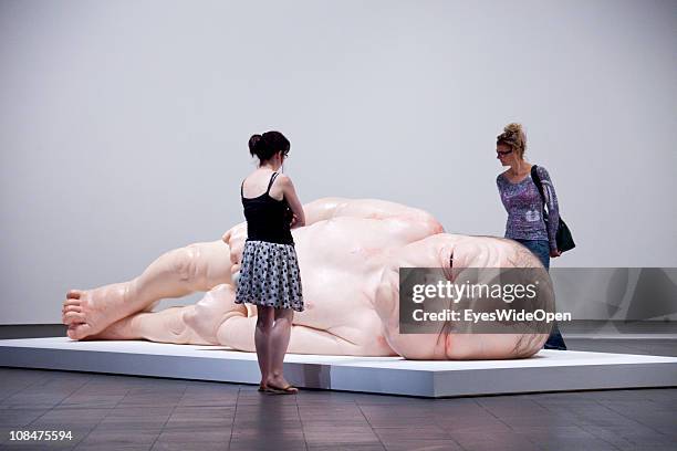 Exhibition with human body sculptures of the australian artist Ron Mueck in the Art Gallery in Christchurch, New Zealand, on December 13 South Island.
