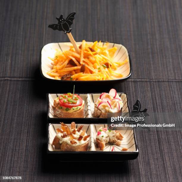 small creamy toasts and carrot salad with raisins - raisin toast stock pictures, royalty-free photos & images