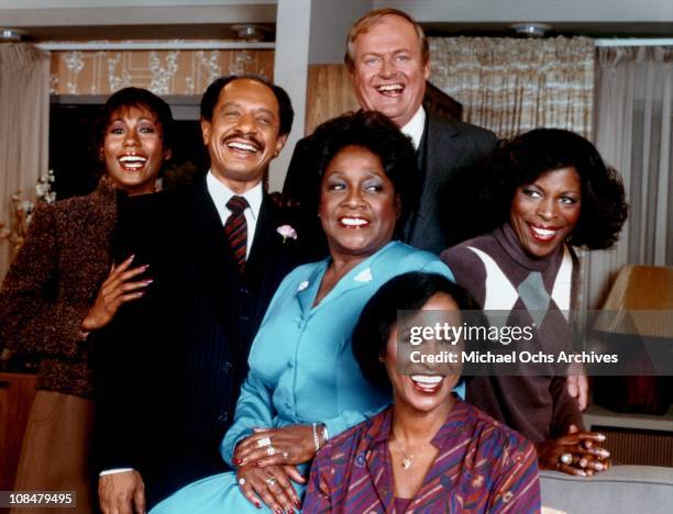 The cast of the TV sitcom 'The Jeffersons' circa 1977 in Los Angeles, California.