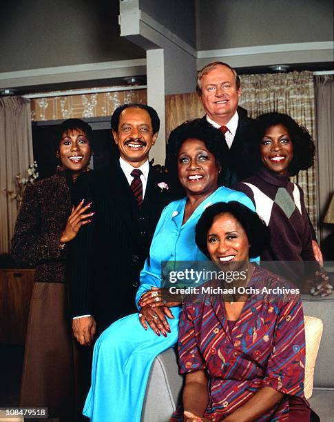 The cast of the TV sitcom 'The Jeffersons' circa 1977 in Los Angeles, California.
