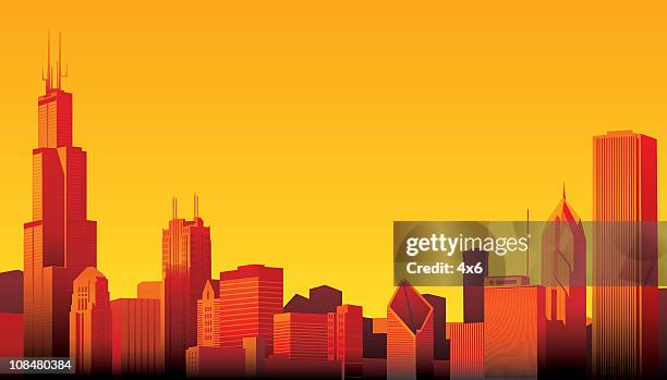 chicago - chicago skyline daytime stock illustrations