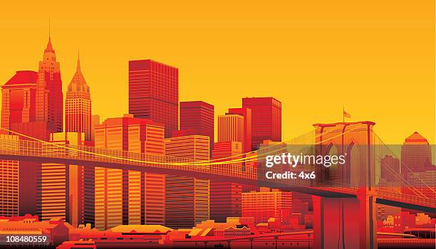 illustrazioni stock, clip art, cartoni animati e icone di tendenza di ponte di brooklyn e manhattan, new york city. - brooklyn skyline