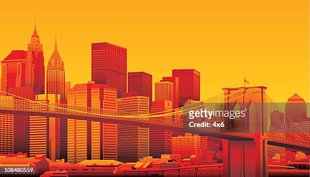 bildbanksillustrationer, clip art samt tecknat material och ikoner med brooklyn bridge and manhattan, new york city. - hängbro