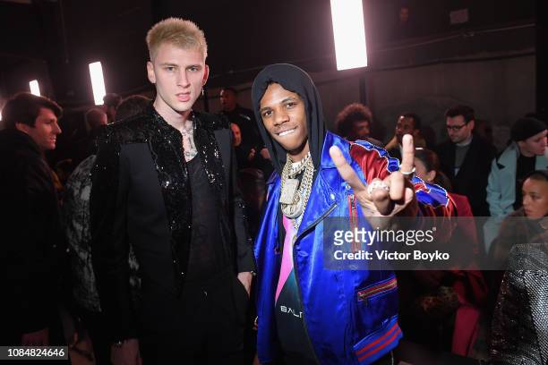 Machine Gun Kelly and A Boogie Wit Da Hoodie attend the Balmain Homme Menswear Fall/Winter 2019-2020 show as part of Paris Fashion Week on January...