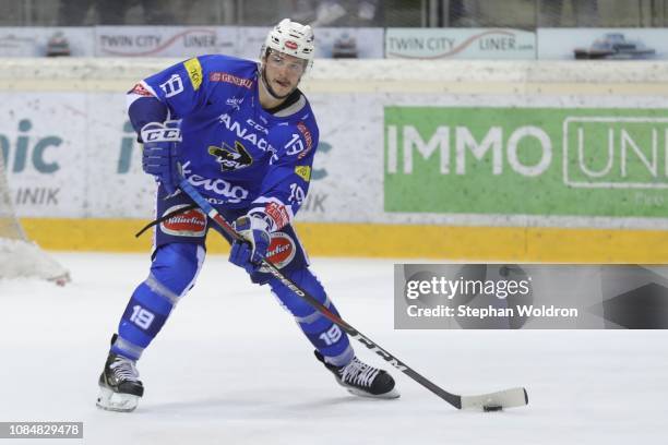 Stefan Bacher of Villach during the Vienna Capitals v EC VSV - Erste Bank Eishockey Liga at Erste Bank Arena on January 18, 2019 in Vienna, Austria.