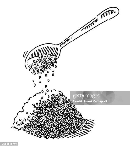 löffel leinsamen heap essen zeichnung - löffel stock-grafiken, -clipart, -cartoons und -symbole