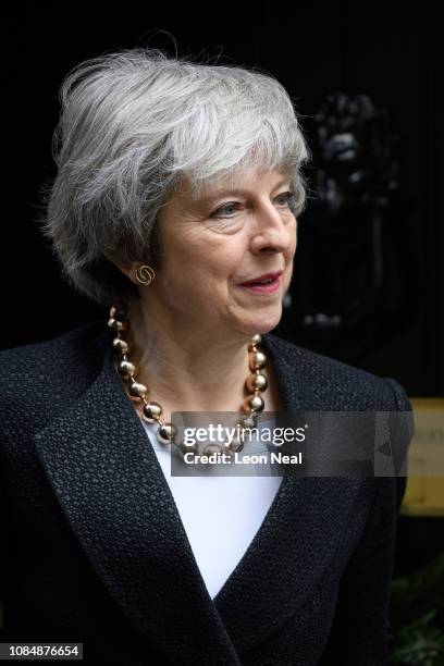 British Prime Minister Theresa May walks from number 10, Downing Street as she prepares to greet her Polish counterpart Mateusz Morawiecki ahead of a...