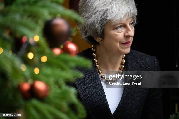 British Prime Minister Theresa May walks from number 10, Downing Street as she prepares to greet her Polish counterpart Mateusz Morawiecki ahead of a...