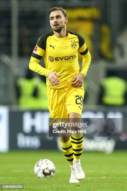 Marcel Schmelzer of Borussia Dortmund controls the ball during the Bundesliga match between Fortuna Duesseldorf and Borussia Dortmund at Esprit-Arena...
