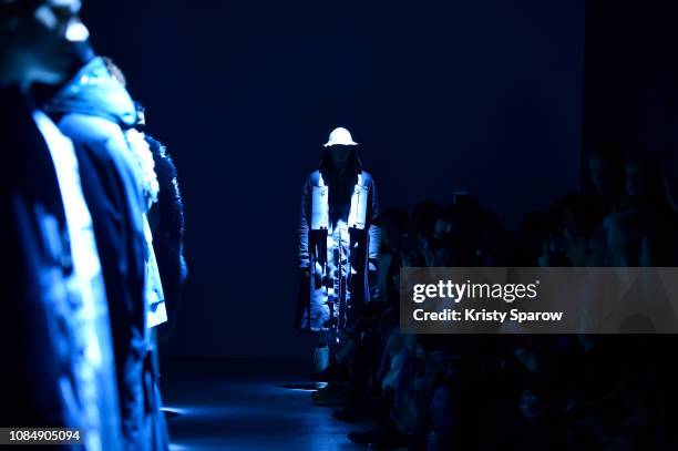 Model poses on the runway during the Boris Bidjan Saberi Menswear Fall/Winter 2019-2020 show as part of Paris Fashion Week on January 17, 2019 in...