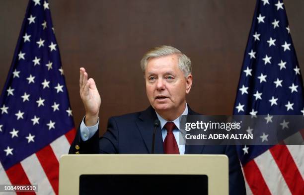 Senator Lindsey Graham holds a media conference at JW Marriott Hotel in Ankara, on January 19, 2019.