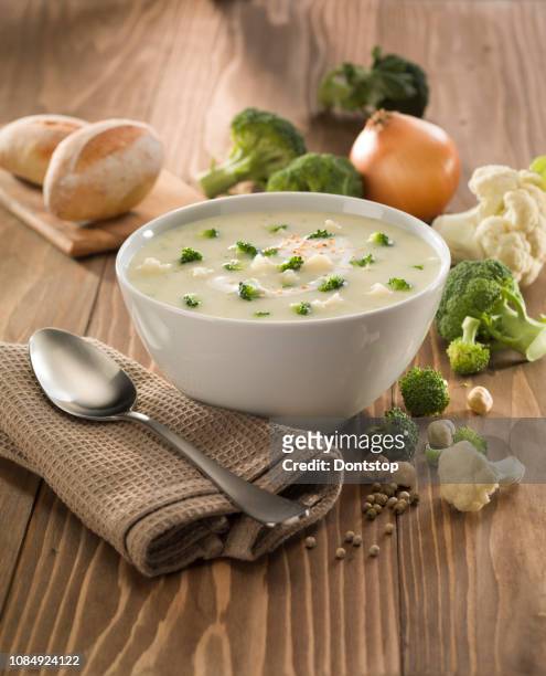 sopa de verduras con brécol sobre fondo blanco - vegetable soup fotografías e imágenes de stock