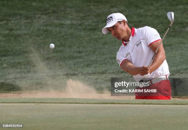 Dominic Foos of Germany plays a shot during day four of the Abu Dhabi Golf Championship, at the Abu Dhabi Golf Club on January 19, 2019.