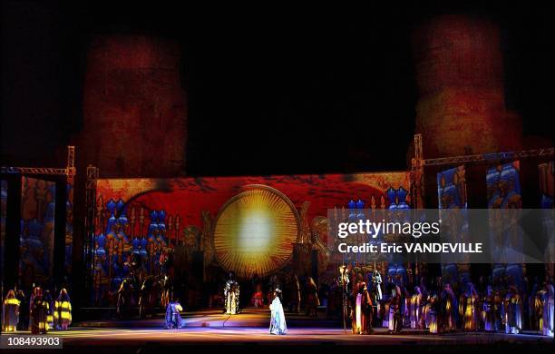 Placido Domingo conducts Verdi's opera "Aida" at Rome's Thermae of Caracalla in Rome, Italy on July 24th, 2005.