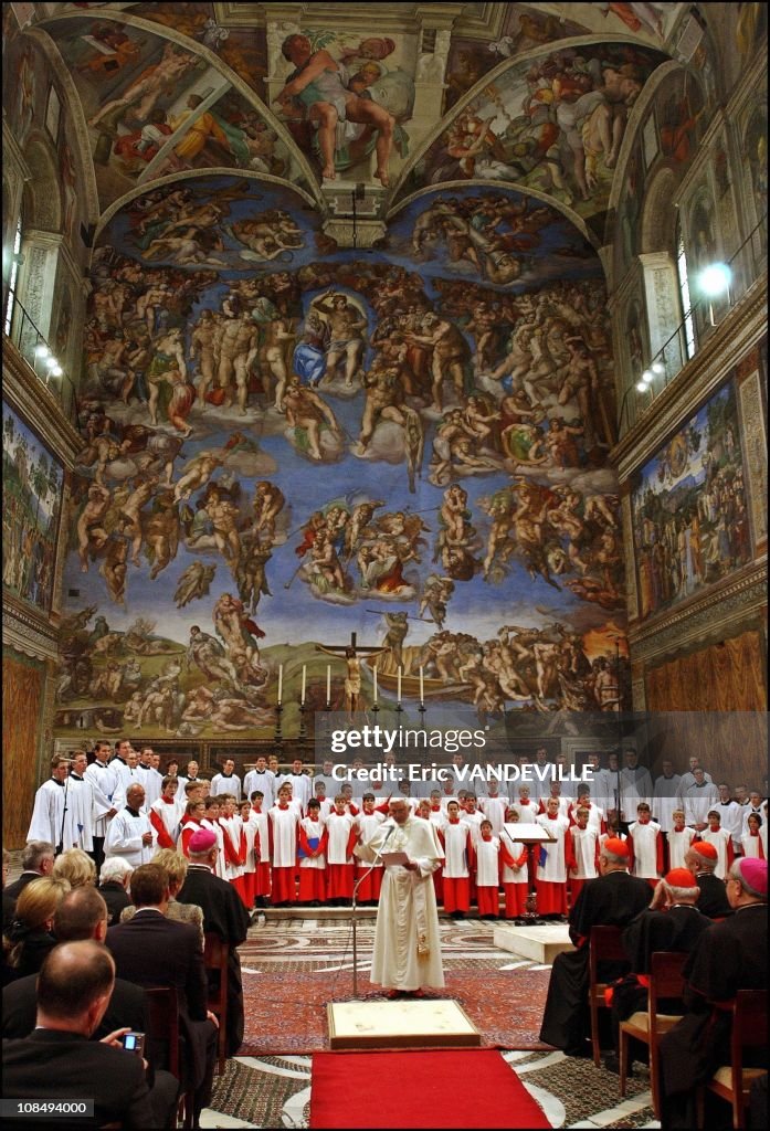 Pope Benedict XVI attends a concert by the Regensburger Domspatzen boys choir with his brother Georg Ratzinger at the Sistine Chapel in the Vatican in Rome, Italy on October 22nd, 2005.