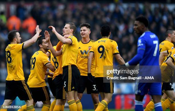 Ryan Bennett of Wolverhampton Wanderers celebrates after scoring a goal to make it 2-0 during the Premier League match between Wolverhampton...