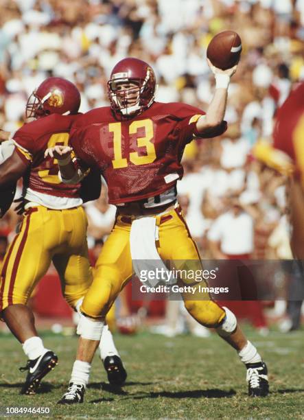 Todd Marinovich, Quarterback for the University of Southern California USC Trojans runs the ball during the NCAA Pac-10 Conference college football...
