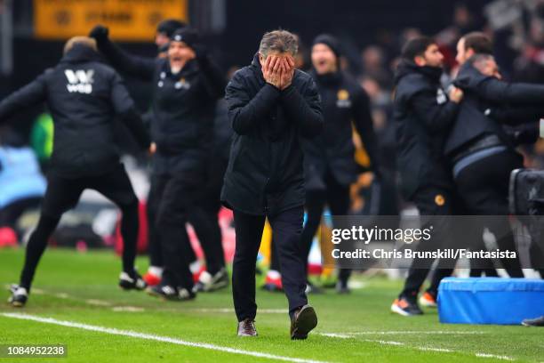 Leicester City manager Claude Puel looks on during the Premier League match between Wolverhampton Wanderers and Leicester City at Molineux on January...