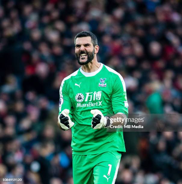 Julian Speroni of Crystal Palace celebrate after he's team scoring 1st goal during the Premier League match between Liverpool FC and Crystal Palace...