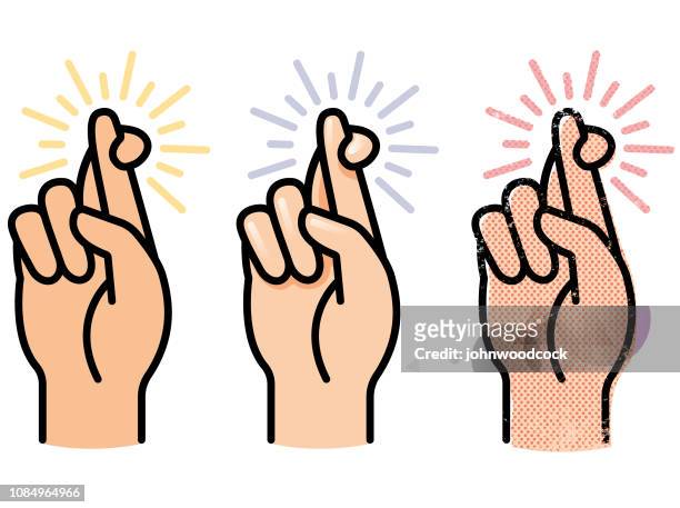 simple crossed fingers vector - good luck charm stock illustrations