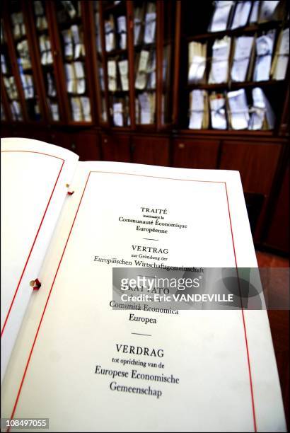The fiftieth anniversary of the Treaty of Rome.The original Treaty is kept in the archives of the Farnesina palace in Rome, the italian Ministry of...